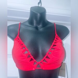 NWT Vix Paula Hermanny Bikini Red Swim Top Size D Cup, Large